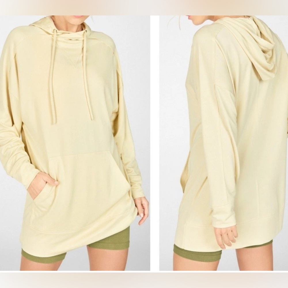 Fabletics Everly Hooded Tunic Stretch Butter Yellow Long Line Oversized Medium